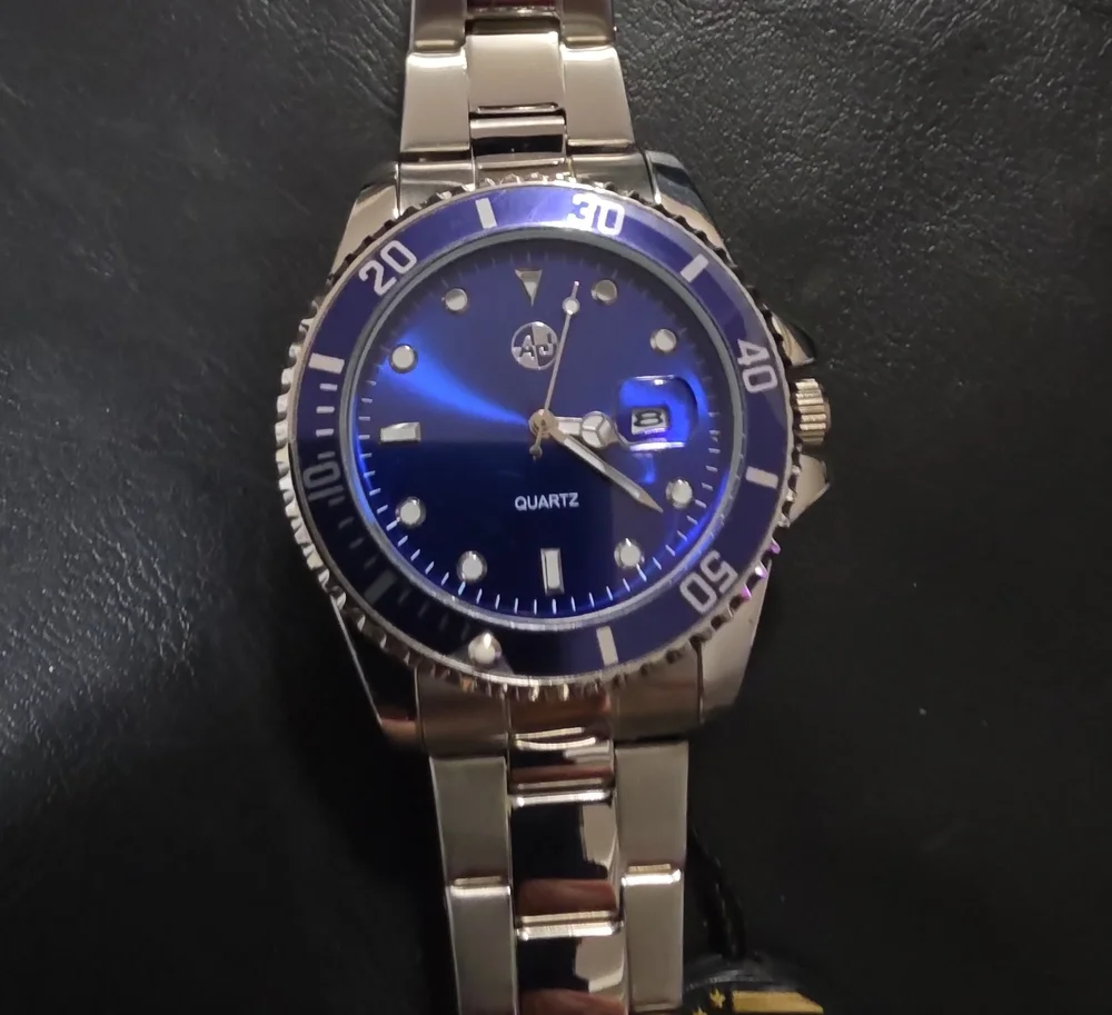 Men's Silver Watch with Deep Blue Dial and Silver Bracelet